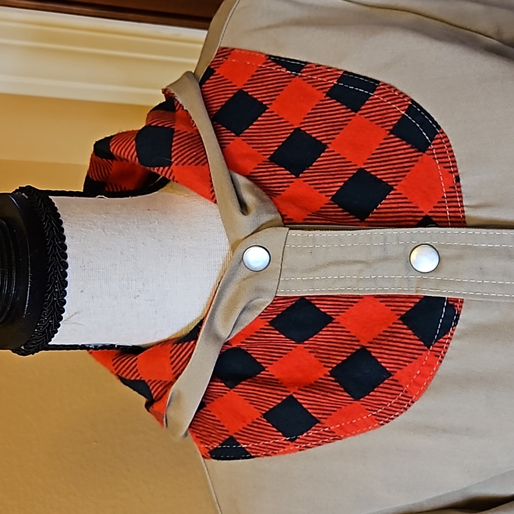 VINTAGE SEARS BAZAAR JACKET 9 JR PLAID TAN RED 70s 80s - Picture 2 of 11